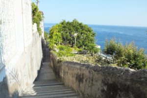 sea, Alley, Promenade, Stairs, Walls, Stones, Trees, Plant