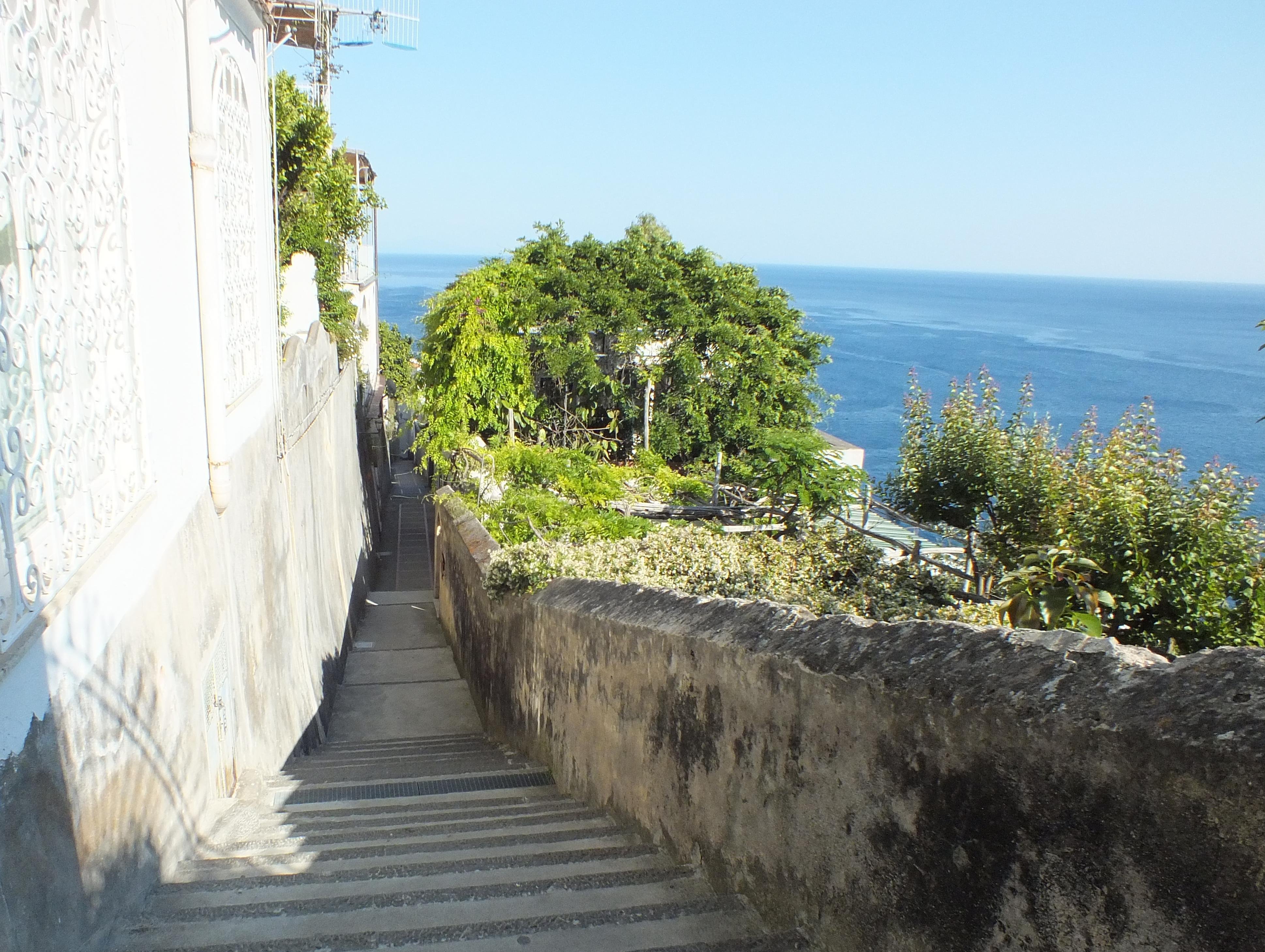 sea, Alley, Promenade, Stairs, Walls, Stones, Trees, Plant Wallpaper