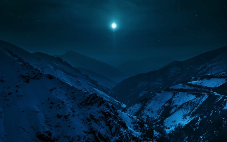 landscapes, Night, Nature, Moon, Stars, Sky, Mountains, Snow, Cold, Earth HD Wallpaper Desktop Background