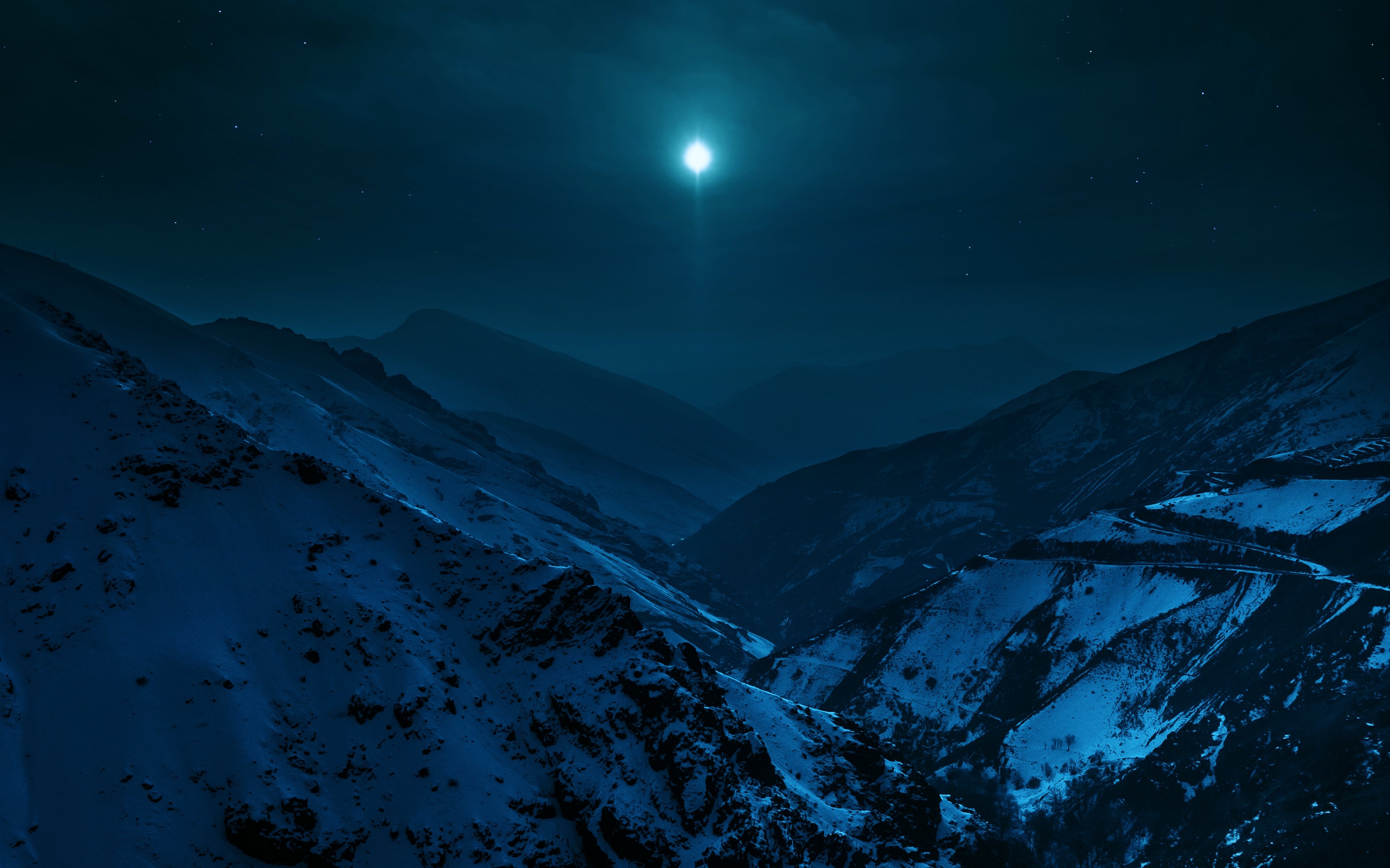 landscapes, Night, Nature, Moon, Stars, Sky, Mountains, Snow, Cold, Earth Wallpaper