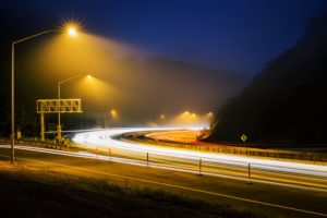 road, Night, Fog, Hills, Lamps, Way, Path, Lights, Landscapes, Nature, Earth