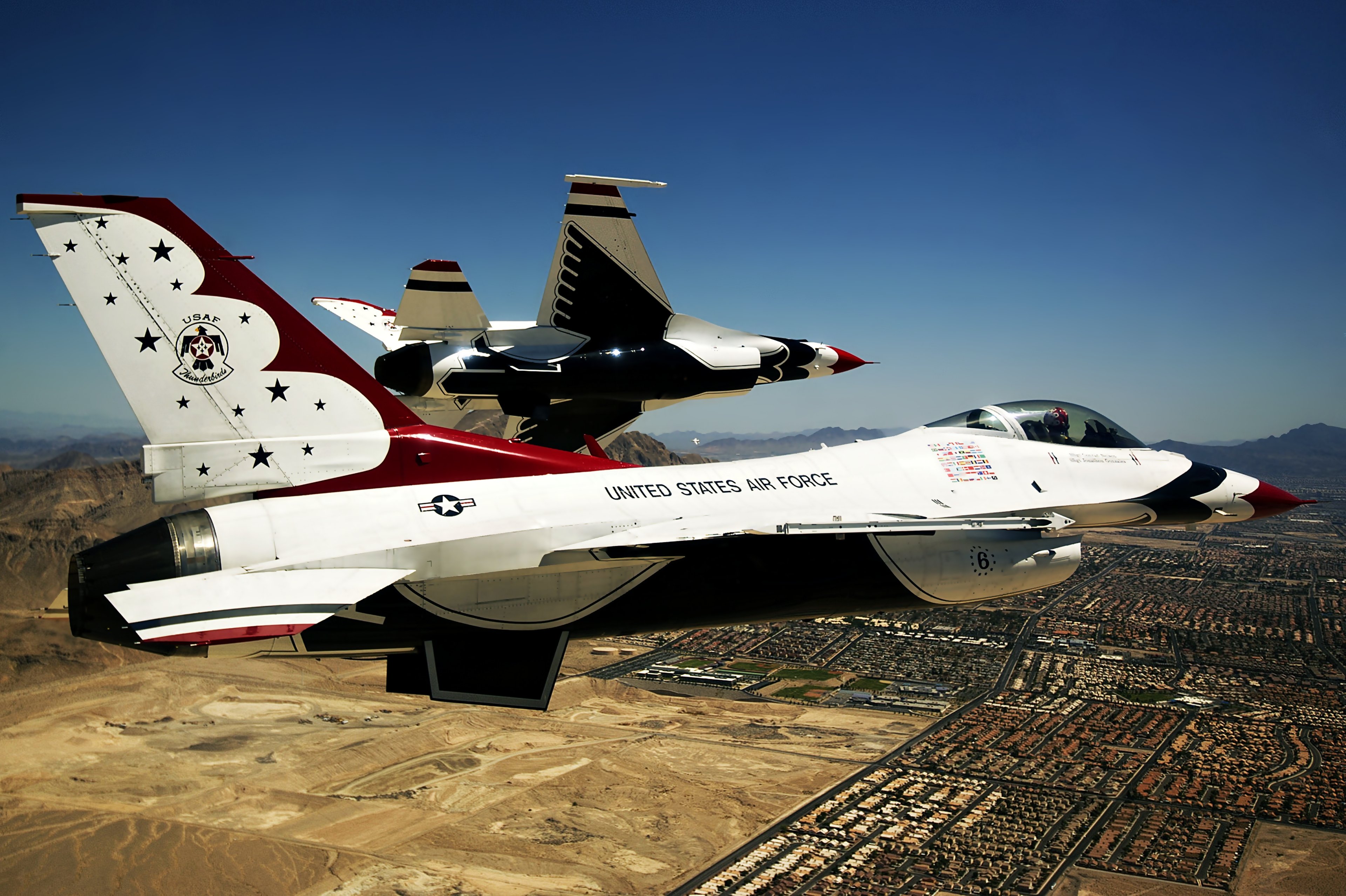 thunderbird, F 16, Fighting, Desert, Military, Aircraft, Landscapes, Nature, Earth, Sky Wallpaper
