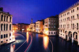 veneciya, Italy, Roads, Sky, Evening, Blue, Lights, Buildings, City, Way