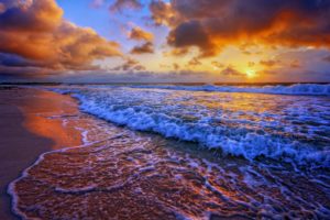 beaches, Sea, Ocean, Waves, Sunset, Sky, Clouds, Landscapes, Nature, Earth