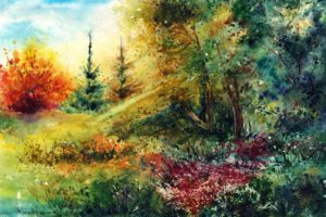 landscape, Nature, Tree, Forest, Woods, Artwork, Painting, Spring, Garden