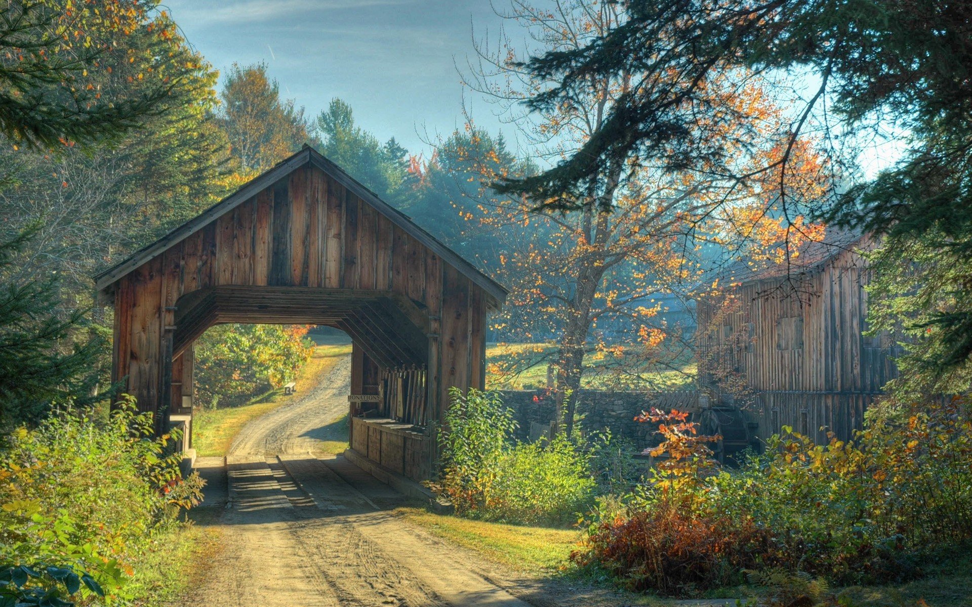 landscape, Nature, Tree, Forest, Woods, Artwork, Painting, Autumn, Rustic Wallpaper