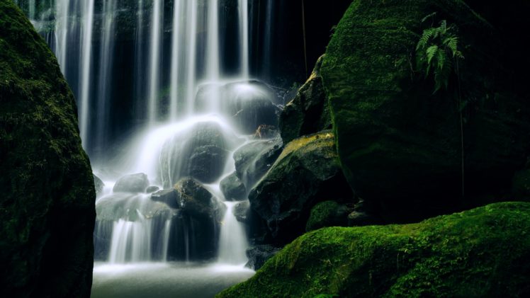 mossy, Waterfalls, Nature, Earth, Water, Green, Lakes, Rocks, Stones, Landscapes HD Wallpaper Desktop Background