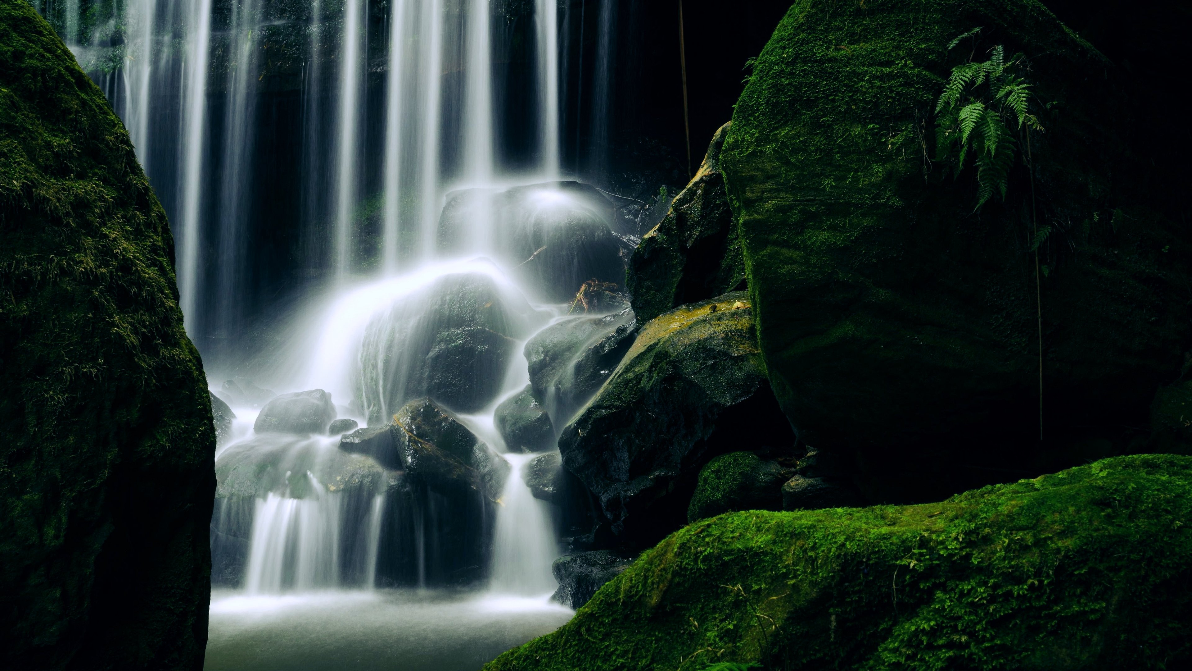 mossy, Waterfalls, Nature, Earth, Water, Green, Lakes, Rocks, Stones, Landscapes Wallpaper
