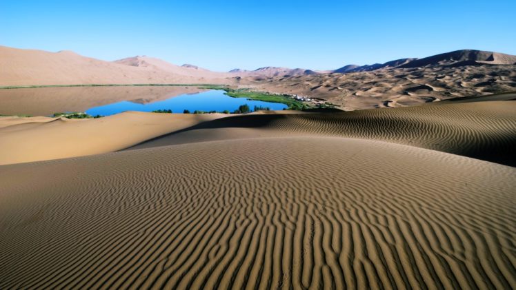 desert, Lakes, Sand, Sky, Sunny, Landscapes, Africa, Oasis, Water, Nature, Earth HD Wallpaper Desktop Background
