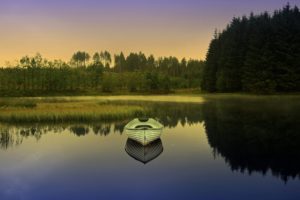 nature, Landscape, Dawn, Boat, Lake, Forest