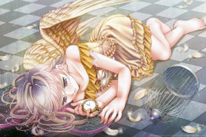 angel, Barefoot, Long, Hair, Original, Plastic, Moon,  pixiv , Wings