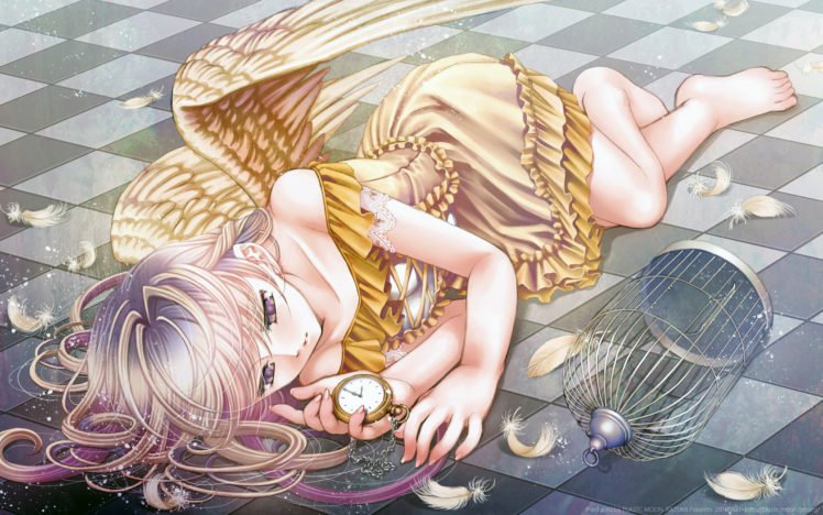 angel, Barefoot, Long, Hair, Original, Plastic, Moon,  pixiv , Wings HD Wallpaper Desktop Background