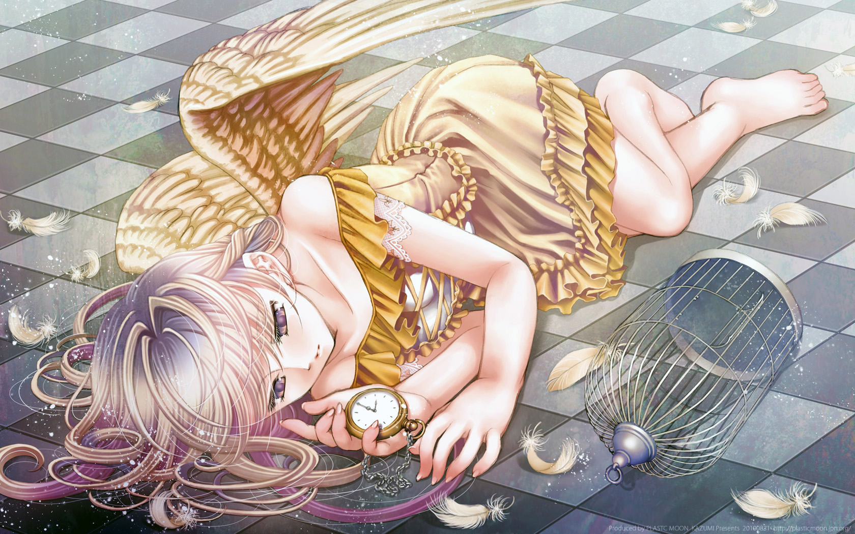 angel, Barefoot, Long, Hair, Original, Plastic, Moon,  pixiv , Wings Wallpaper
