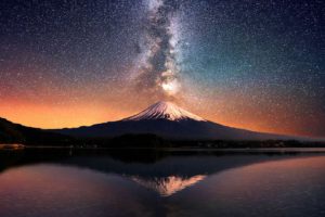 volcano, Mountain, Lake, Sky, Stars, Reflection, Lava, Nature, Landscape, Mountains, Fire
