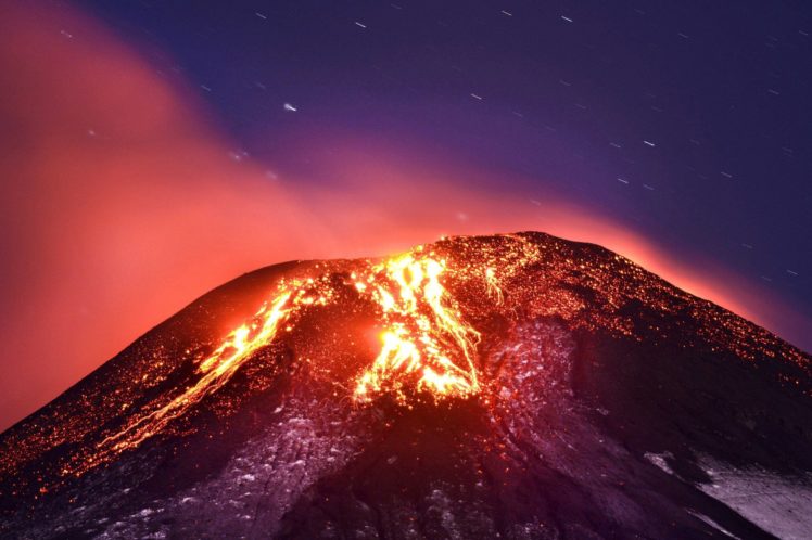 volcano, Mountain, Lava, Nature, Landscape, Mountains, Fire, Stars HD Wallpaper Desktop Background