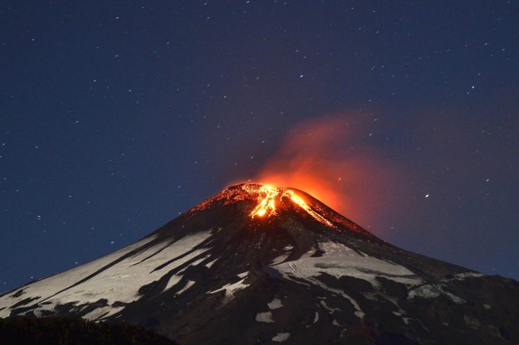 volcano, Mountain, Lava, Nature, Landscape, Mountains, Fire, Stars, Sky HD Wallpaper Desktop Background