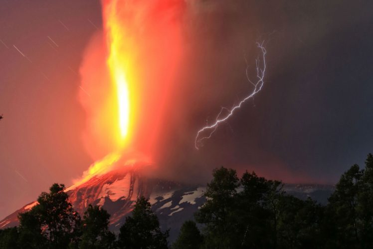 volcano, Mountain, Lava, Nature, Landscape, Mountains, Fire, Lightning, Storm HD Wallpaper Desktop Background