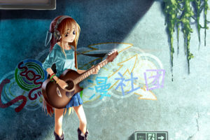 bicolored, Eyes, Brown, Hair, Graffiti, Guitar, Headphones, Instrument, Original, Suzumiya, Haruhi, No, Yuutsu, Tinmo