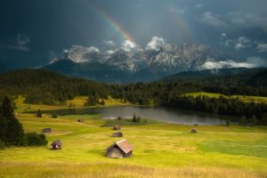 mountains, Landscape, Nature, Mountain, Rainbow, Rain, Rustic, Farm