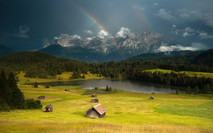 mountains, Landscape, Nature, Mountain, Rainbow, Rain, Rustic, Farm HD Wallpaper Desktop Background