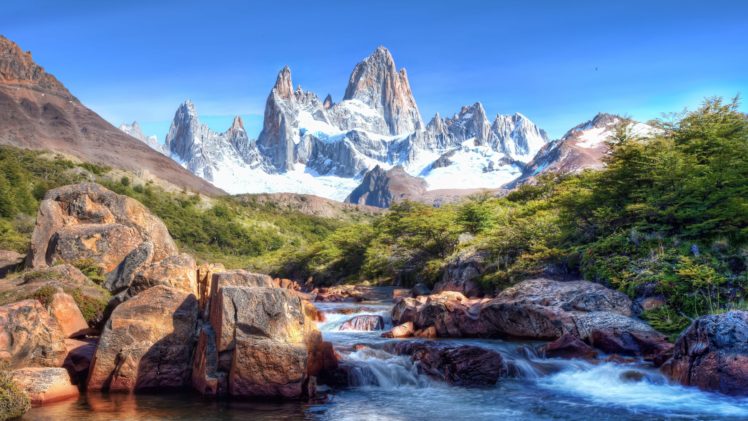 mountains, Landscape, Nature, Mountain, River, Snow HD Wallpaper Desktop Background