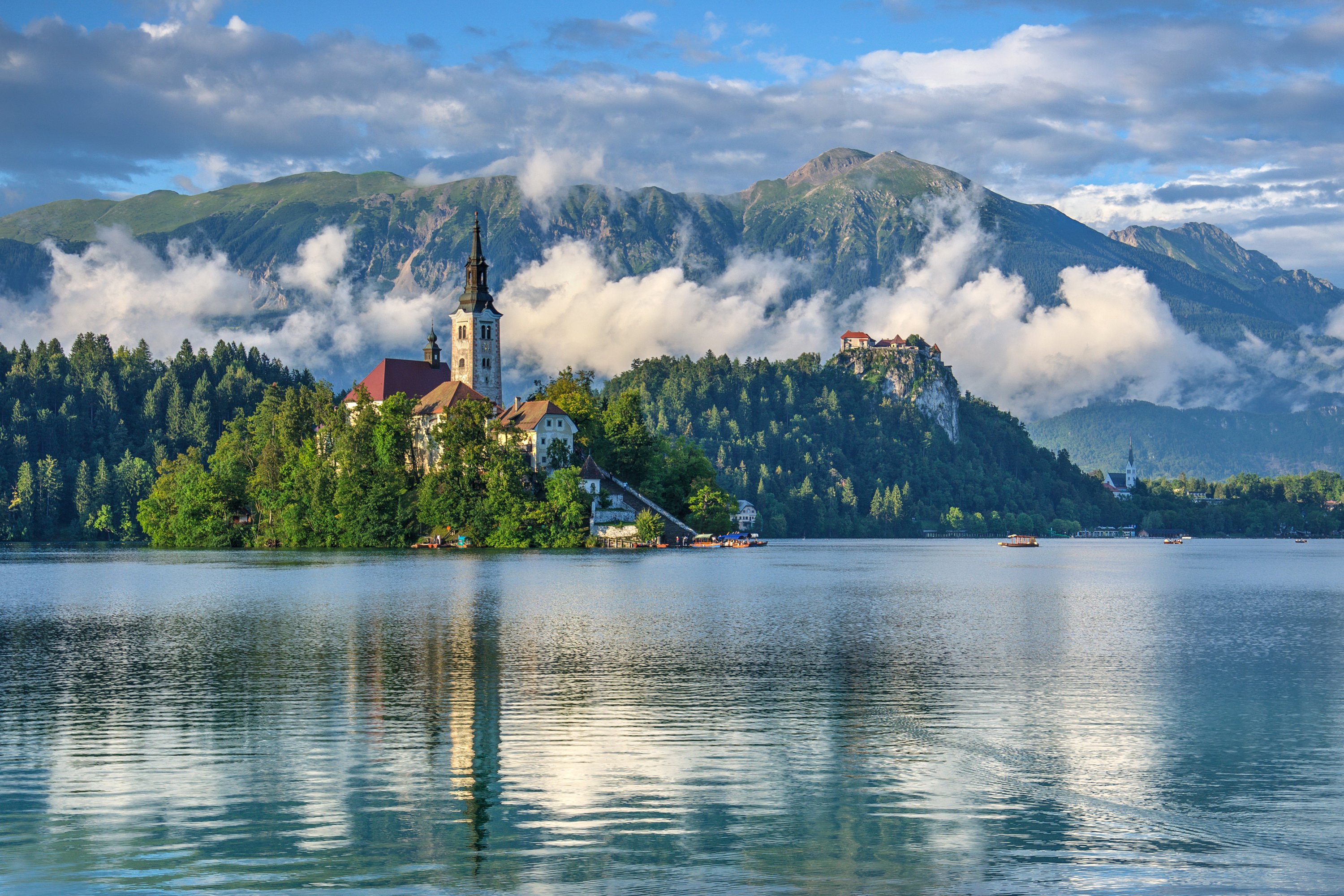 mountains, Landscape, Nature, Mountain, Lake, Clouds, Fog, Church, Cathedral, Castle Wallpaper