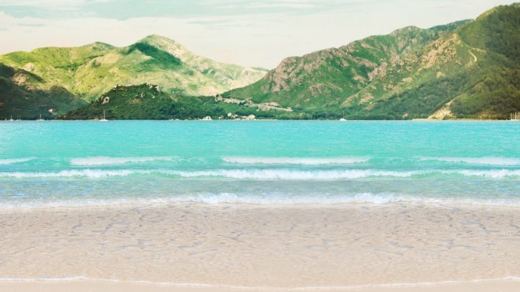 mountains, Landscape, Nature, Mountain, Beach, Ocean, Sea HD Wallpaper Desktop Background