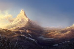 mountains, Landscape, Nature, Mountain, Artwork, Snow