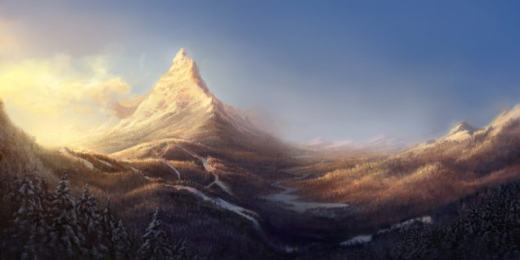 mountains, Landscape, Nature, Mountain, Artwork, Snow HD Wallpaper Desktop Background