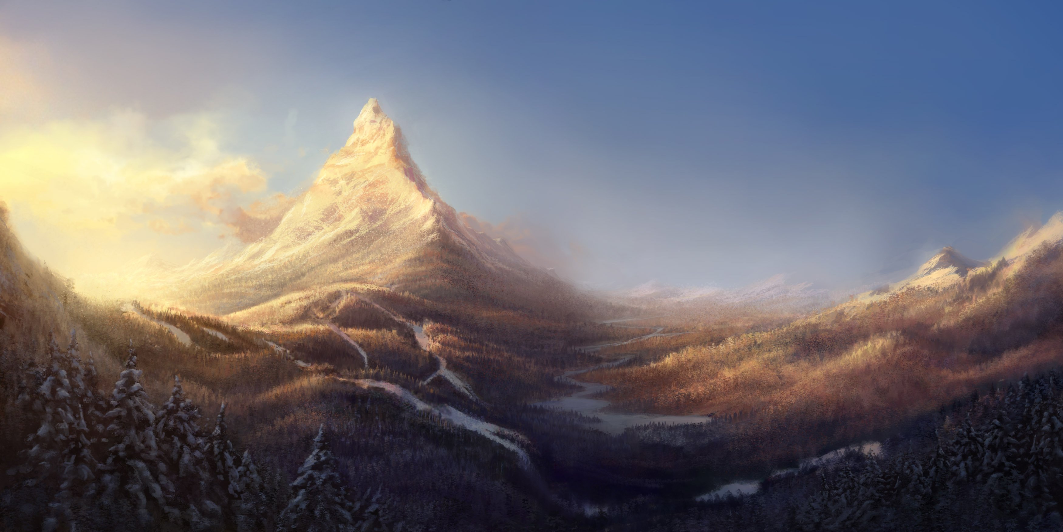 mountains, Landscape, Nature, Mountain, Artwork, Snow Wallpaper