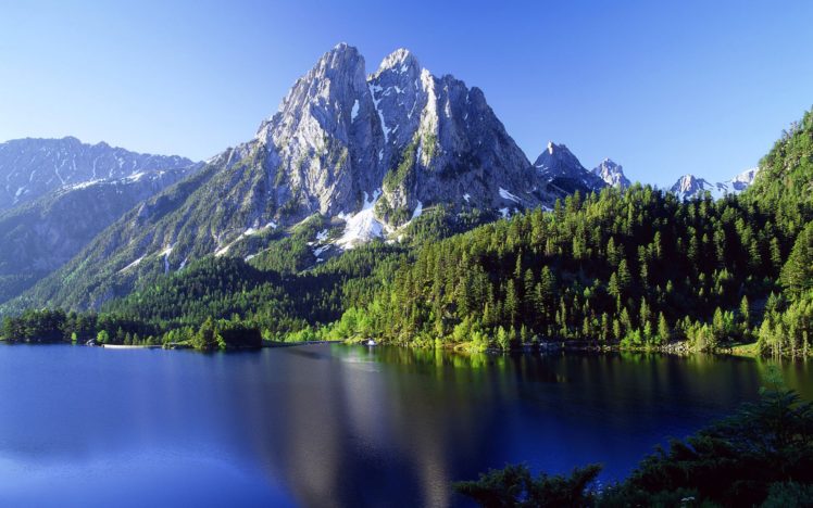 mountains, Landscape, Nature, Mountain, Lake, Forest, Snow HD Wallpaper Desktop Background