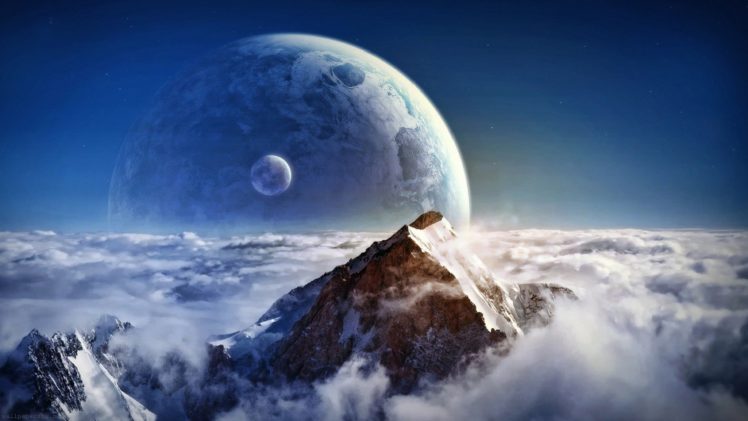 mountains, Landscape, Nature, Mountain, Artwork, Sci fi, Moon, Planet, Planetscape HD Wallpaper Desktop Background