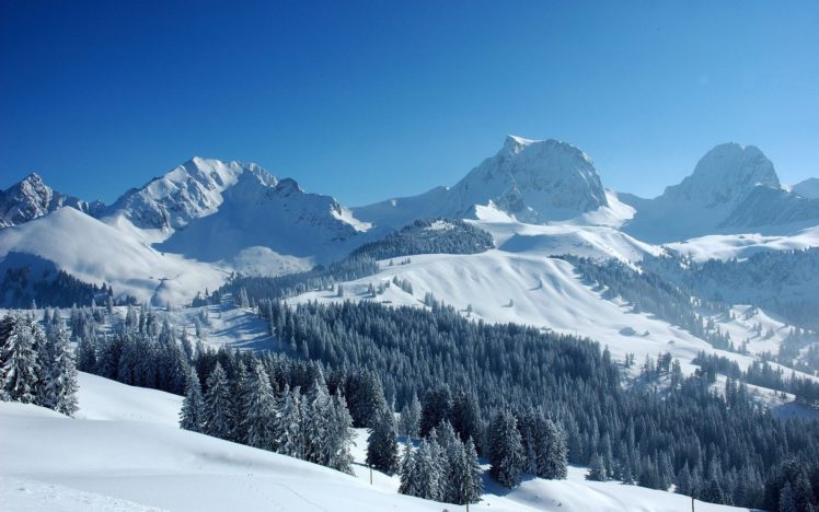 mountains, Landscape, Nature, Mountain, Forest, Winter HD Wallpaper Desktop Background
