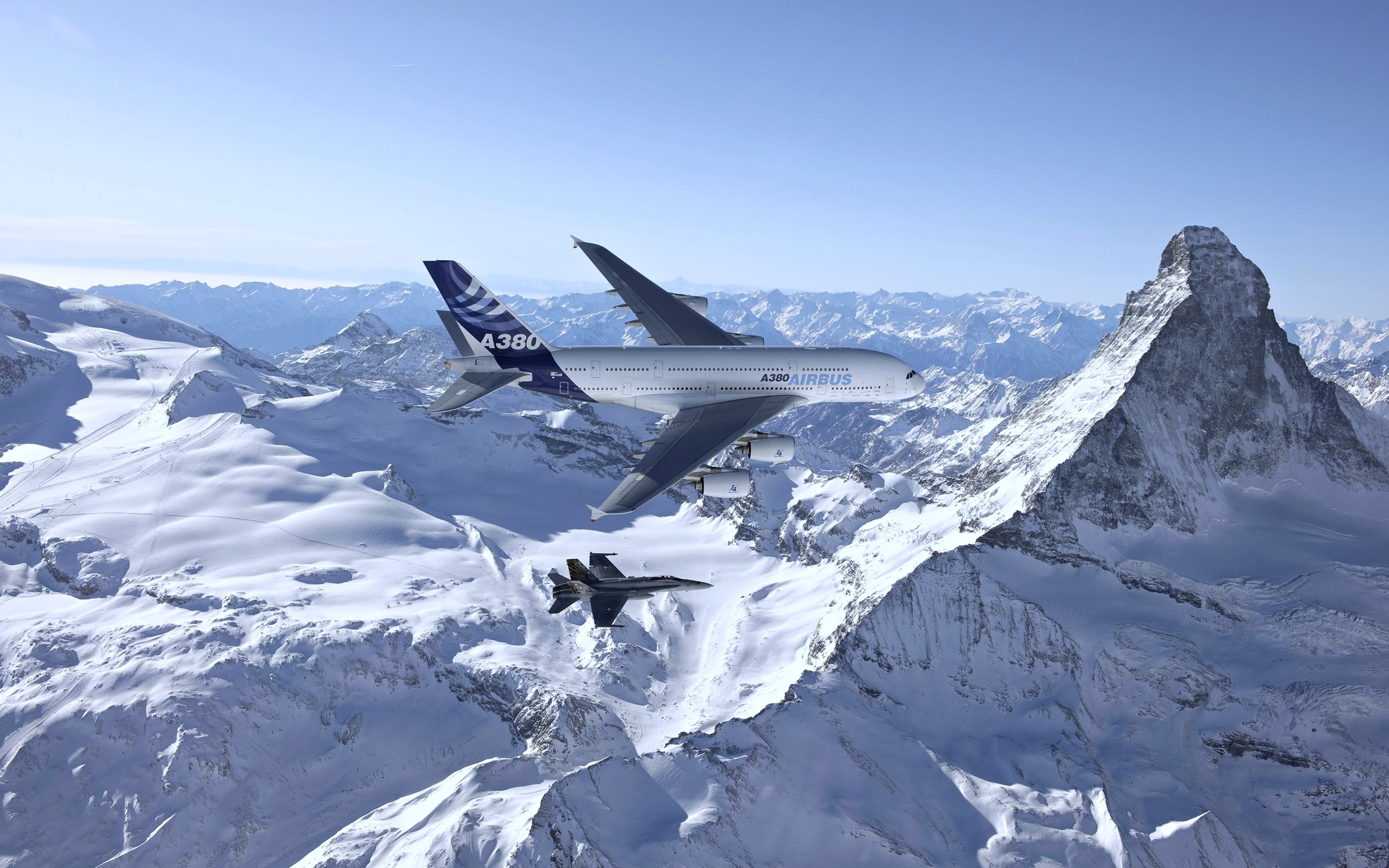 airbus, A380, Passazhirskiy, Snow, Mountains, Planes, Landscapes, Nature, Earth, Warplane, Aircrafts, Flights, Military Wallpaper