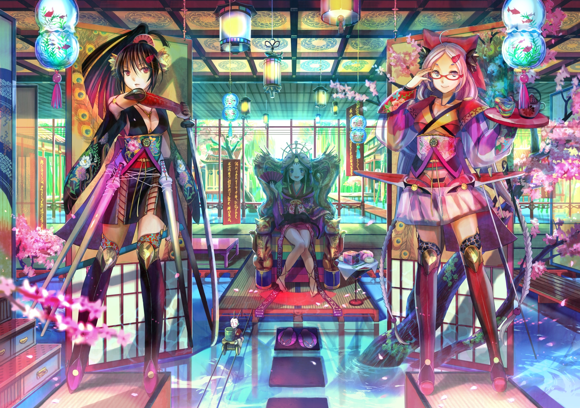 fuji, Choko, Glasses, Japanese, Clothes, Original, Sword, Weapon Wallpaper