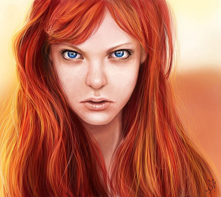 fantasy, Girl, Orange, Long, Hair, Beautiful, Face, Blue, Eyes, Angry, Face HD Wallpaper Desktop Background