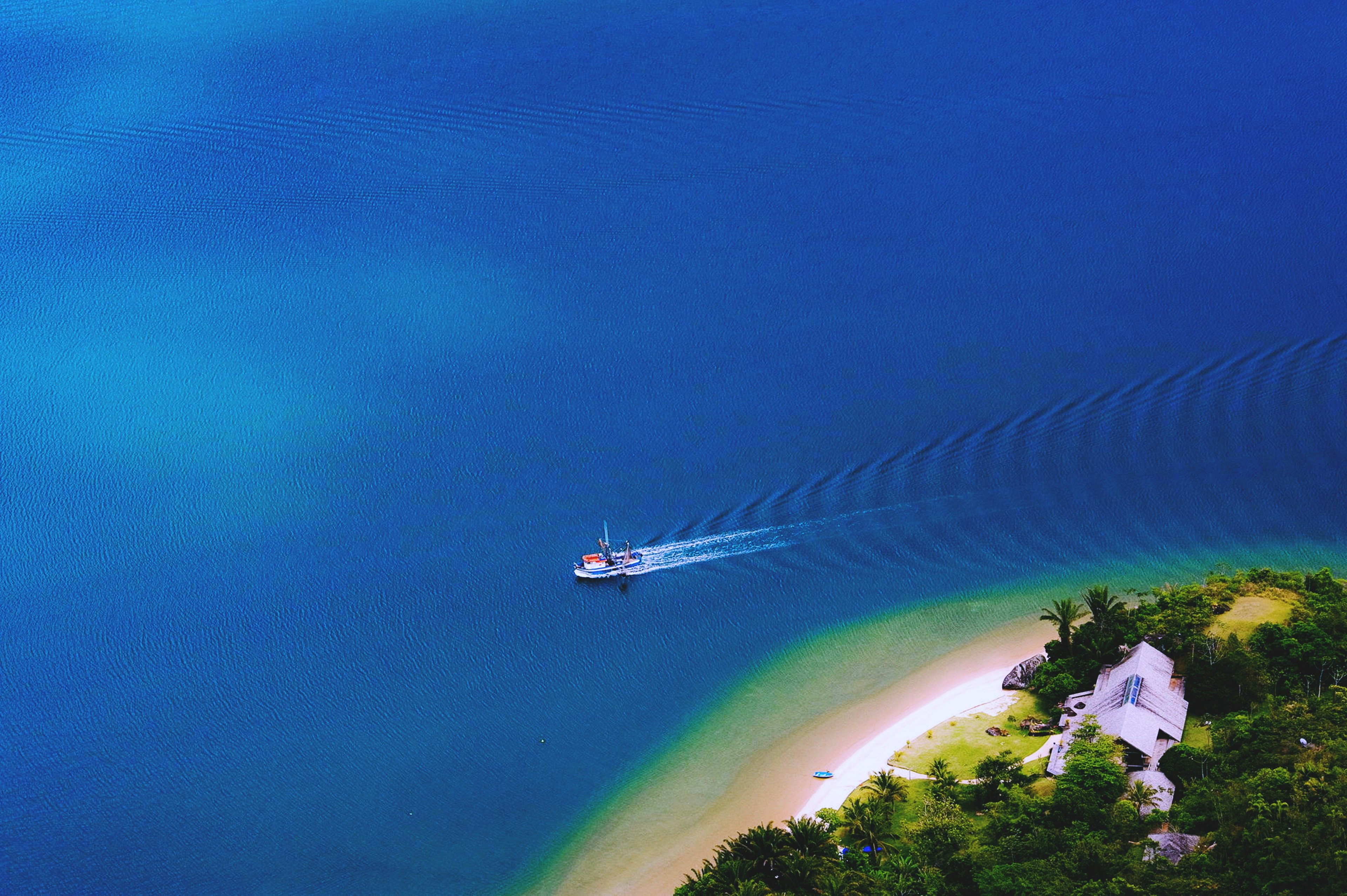 sea, Ocean, Boat, Yacht, Islands, Beaches, Calm, Landscapes, Nature, Earth, Trees, Palms Wallpaper