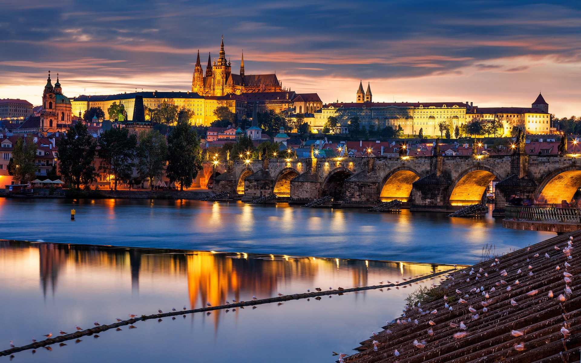 praha, Prague, Czech, Czech, Republic, City, Bridge, River, Vltava, Evening, Architecture, Building Wallpaper