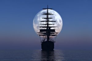 ship, Boat, Yacht, Watercraft, Moon, Sky, Sea, Ocean