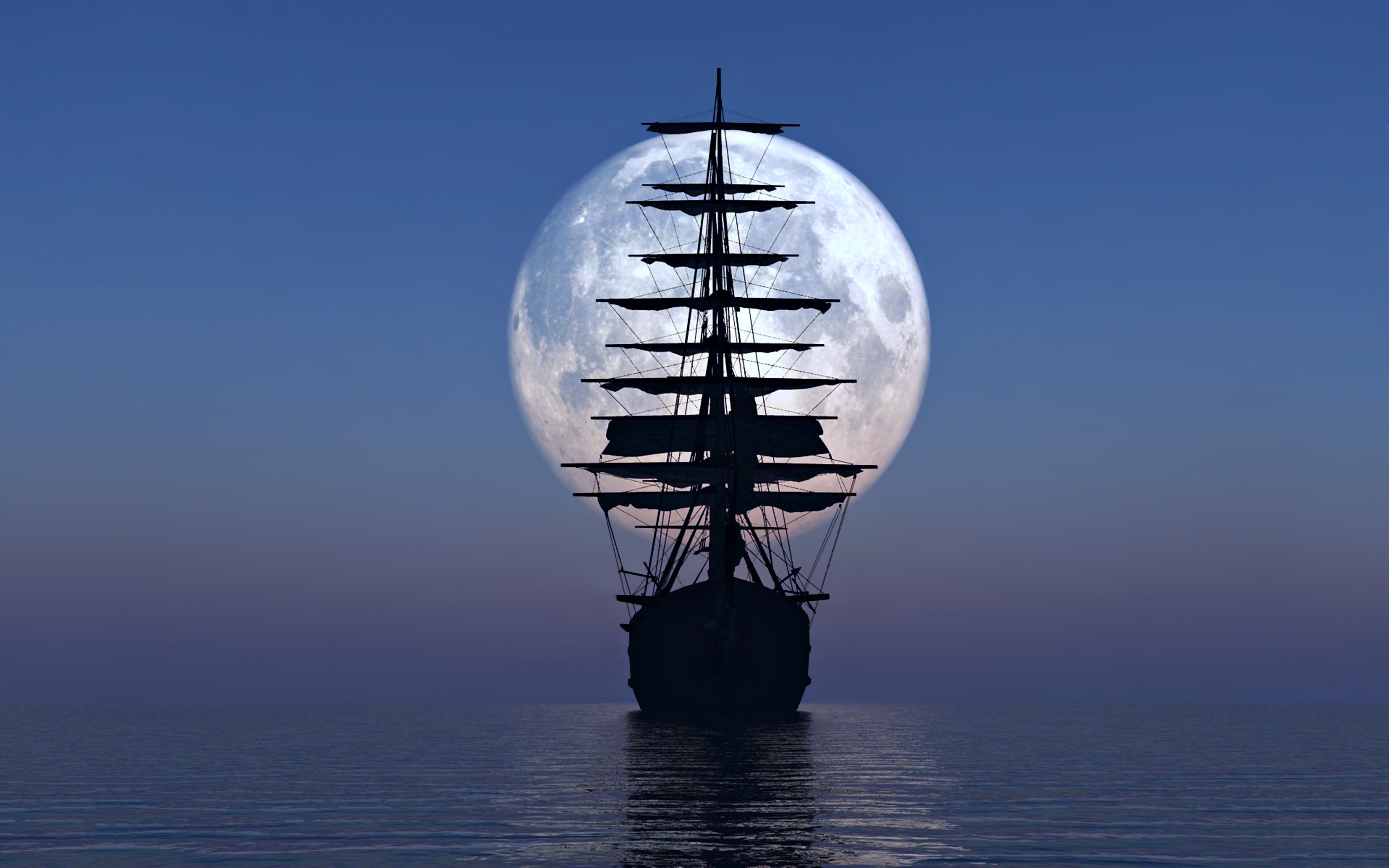 ship, Boat, Yacht, Watercraft, Moon, Sky, Sea, Ocean Wallpaper