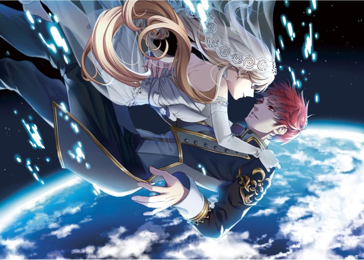 original, Couple, Anime, Earth, Red, Hair, Blonde, Love, Space, Girl, Boy HD Wallpaper Desktop Background