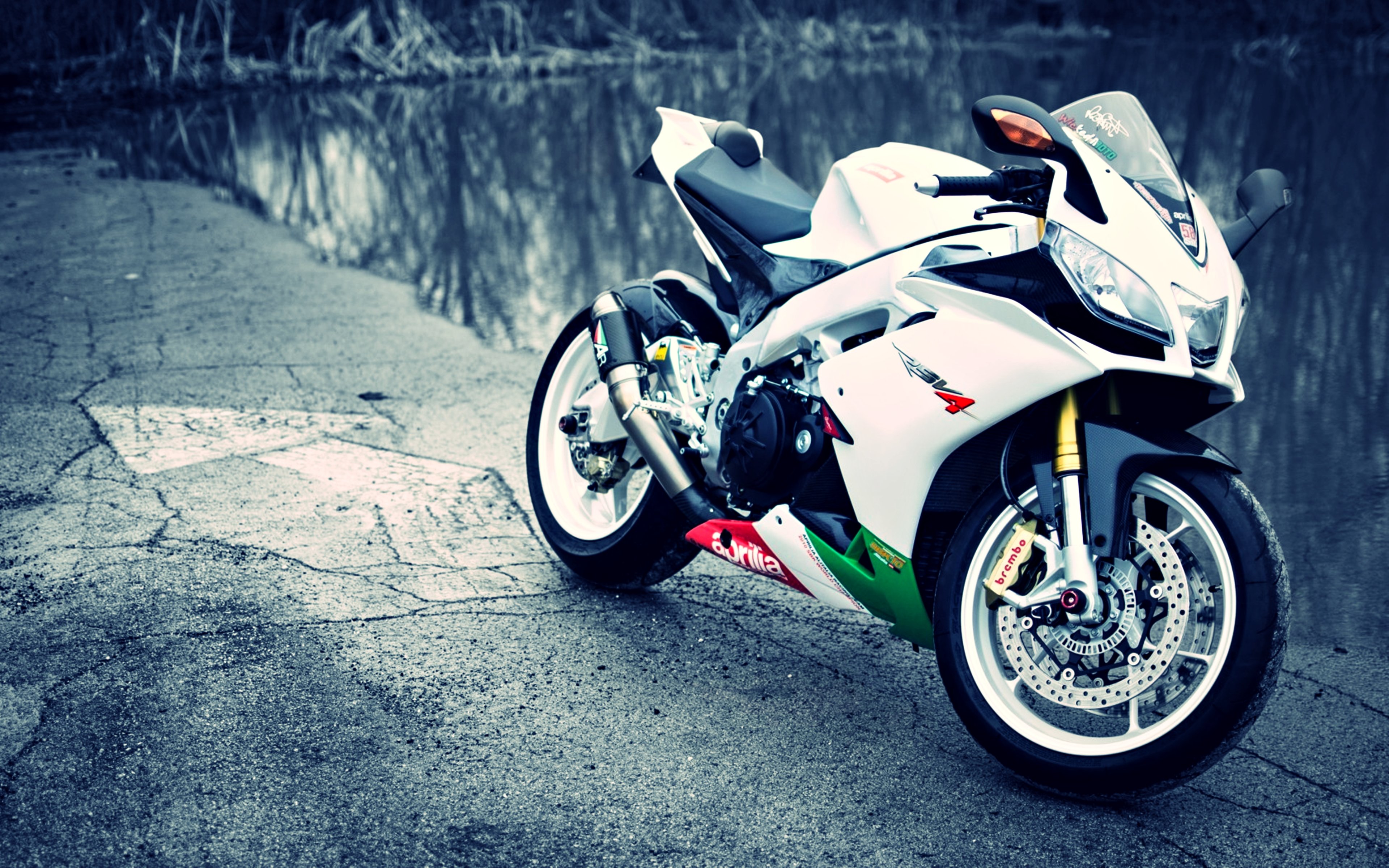 lakes, Landscapes, Rsv4, White, Bike, Aprilia, Motorcycles, Supersport, Race, Motors, Speed Wallpaper