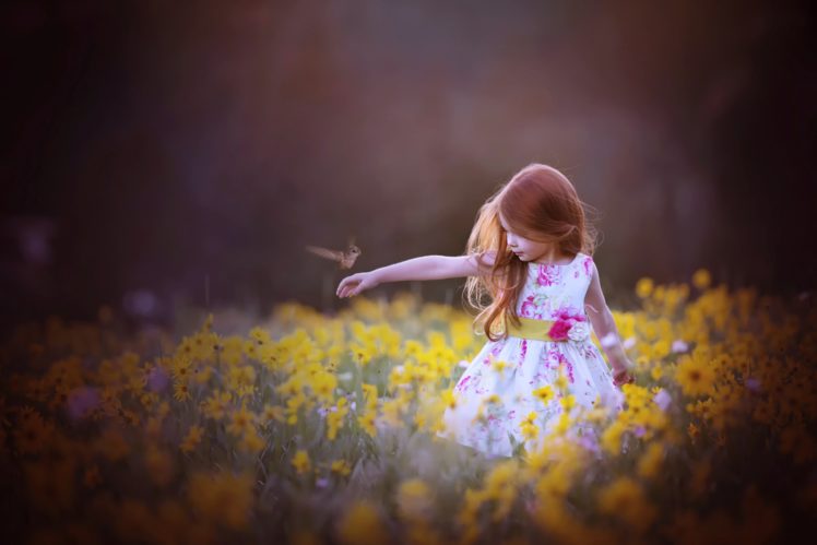 kids, Children, Childhood, Girl, Little, Princess, Bird, Flowers, Nature, Spring, Landscapes, Earth, Fun, Happy, Joy HD Wallpaper Desktop Background