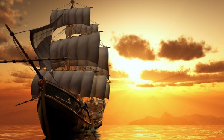 ship, Watercrafts, Sea, Ocean, Boats, Sky, Clouds, Sailing, Sunset, Sunrise HD Wallpaper Desktop Background