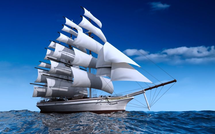 ship, Watercrafts, Sea, Ocean, Boats, Sky, Clouds, Sailing, Blue HD Wallpaper Desktop Background