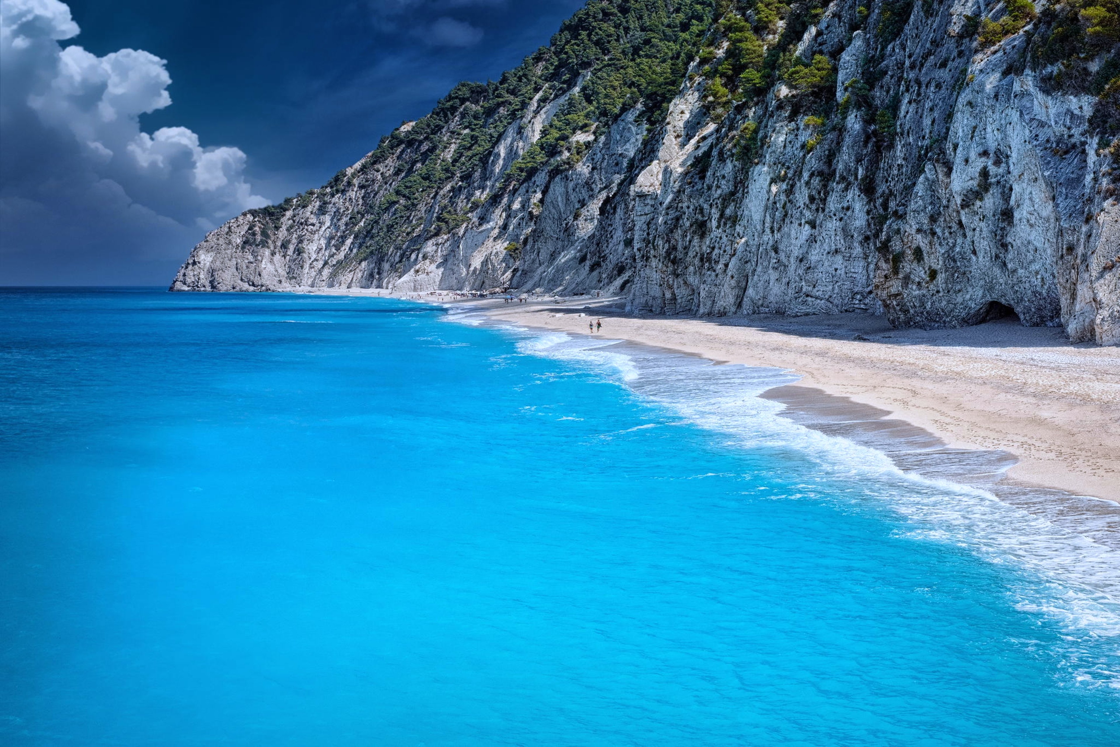 beaches, Sea, Blue, Hills, Mountains, Summer, Clouds, Ocean, Nature, Earth, Landscapes, Fun, Joy, Holiday, Caves Wallpaper