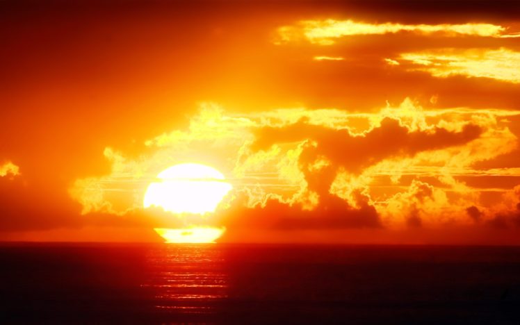 sunset, Sun, Sky, Clouds, Sea, Ocean, Romantic, Emotions, Landscapes, Nature, Earth, Orange HD Wallpaper Desktop Background