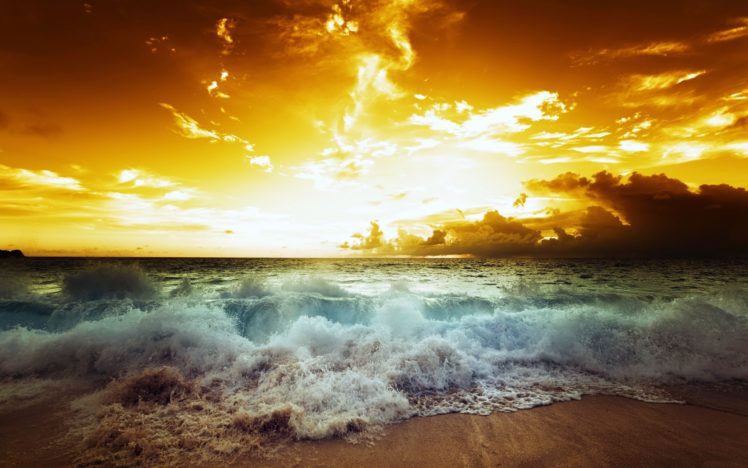 sea, Ocean, Waves, Sky, Clouds, Sunset, Nature, Earth, Landscapes, Beaches HD Wallpaper Desktop Background