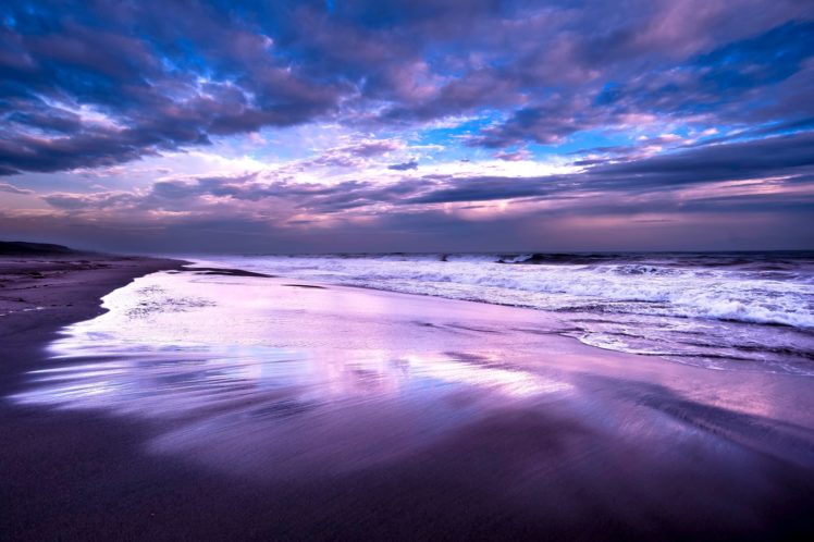 ocean, Sea, Beach, Surf, Evening, Sunset, Reflection HD Wallpaper Desktop Background