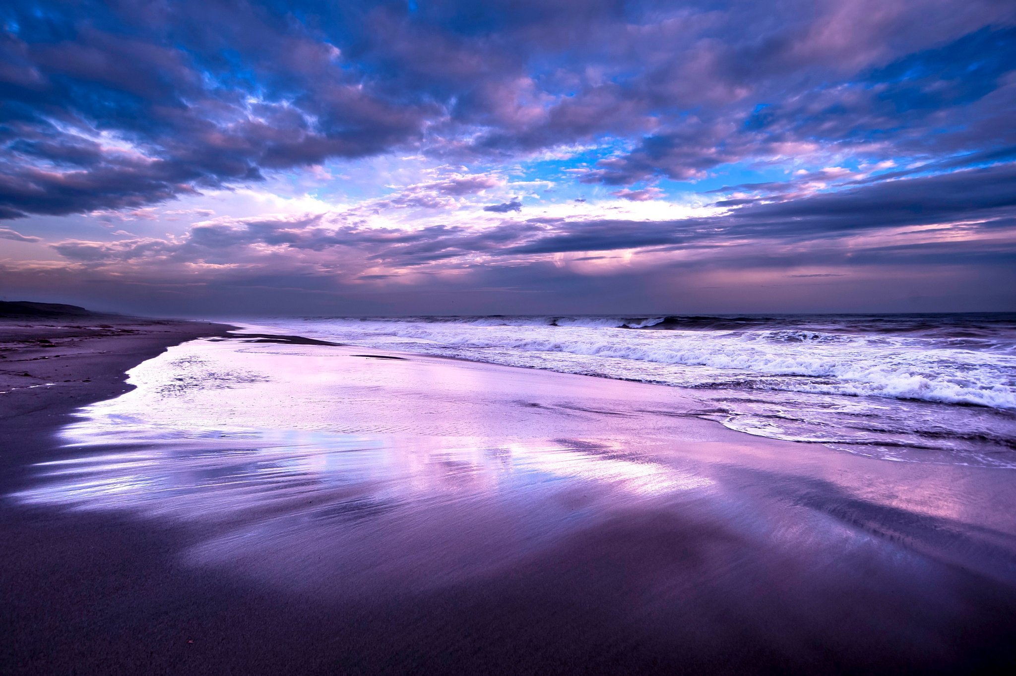 ocean, Sea, Beach, Surf, Evening, Sunset, Reflection Wallpaper